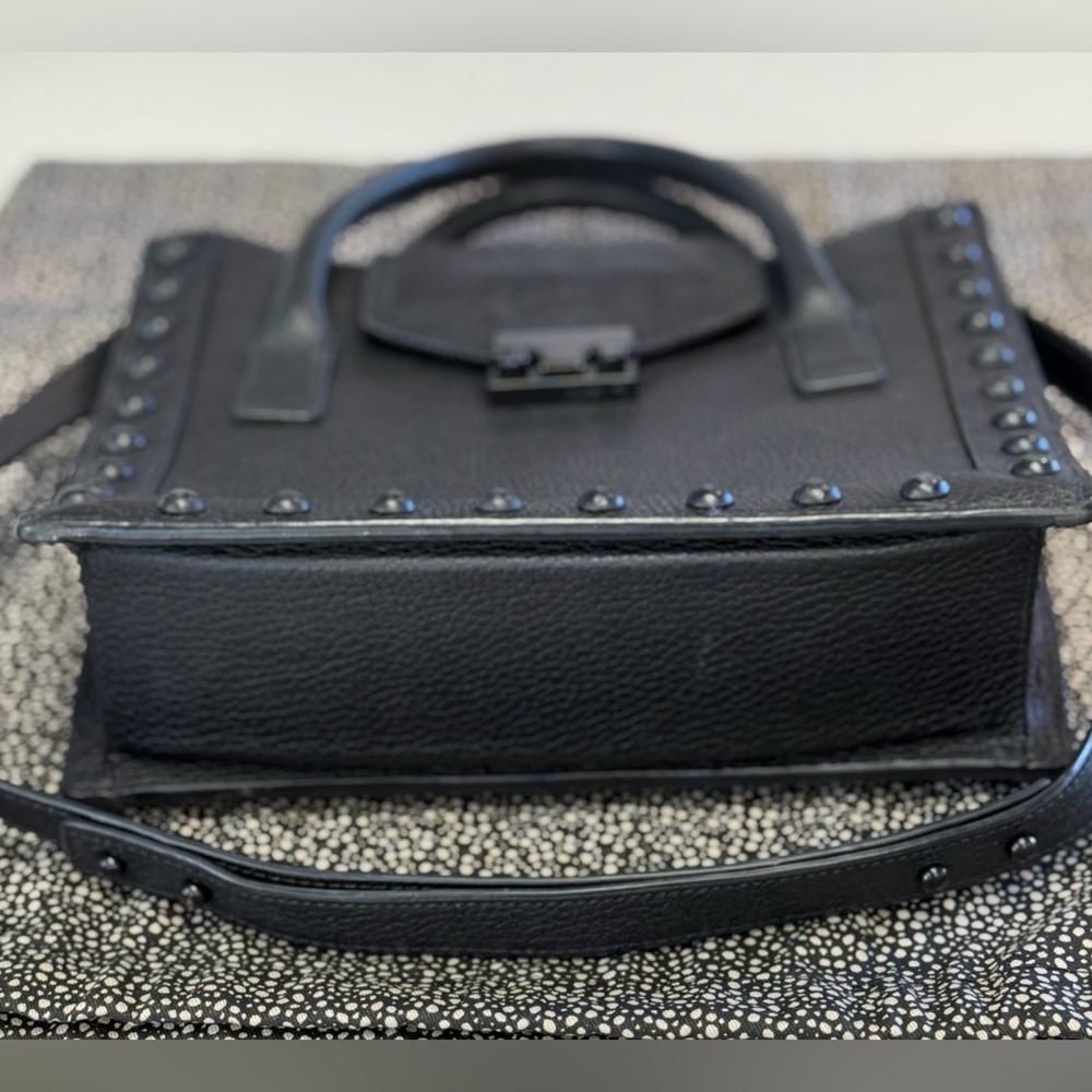 LOEFFLER RANDALL Studded Black Leather Small Tote Bag Handbag Shoulder Strap - Picture 6 of 10